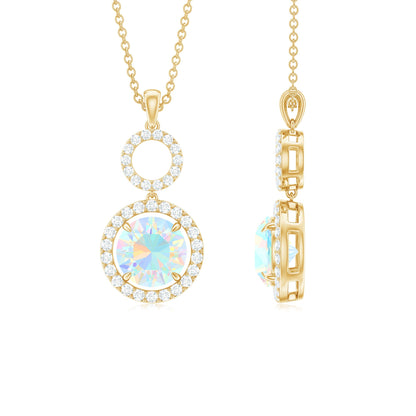 Natural Ethiopian Opal Drop Pendant Necklace with Diamond