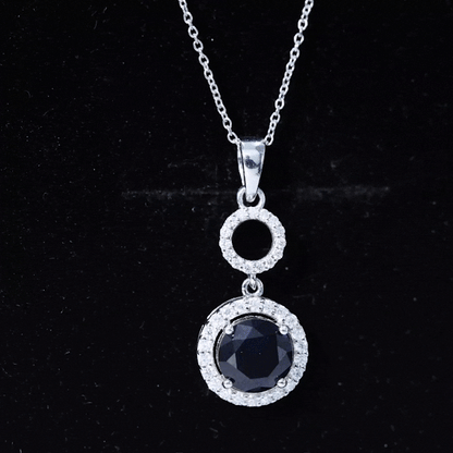 Lab Grown Blue Sapphire Halo Pendant with Moissanite