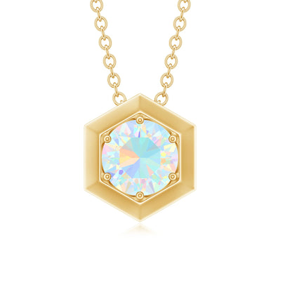 Solitaire Ethiopian Opal Hexagon Pendant Necklace