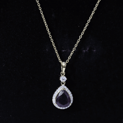 3.25 Carat Rhodolite Teardrop Necklace with Diamond Halo