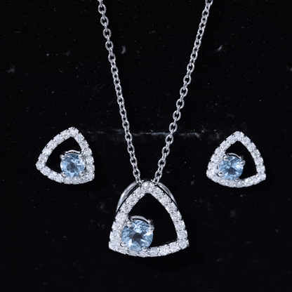 Certified Aquamarine and Moissanite Bridal Jewelry Set