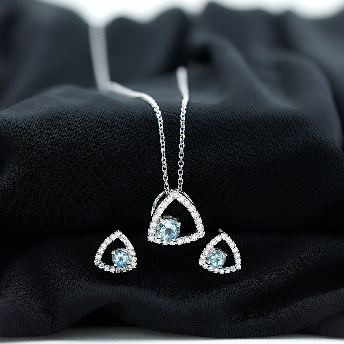 Certified Aquamarine and Moissanite Bridal Jewelry Set