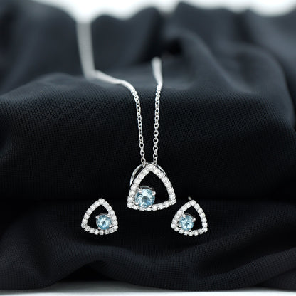 Certified Aquamarine and Moissanite Bridal Jewelry Set
