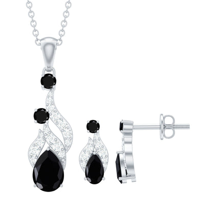 Designer Black Spinel Necklace and Earrings Set with Diamond