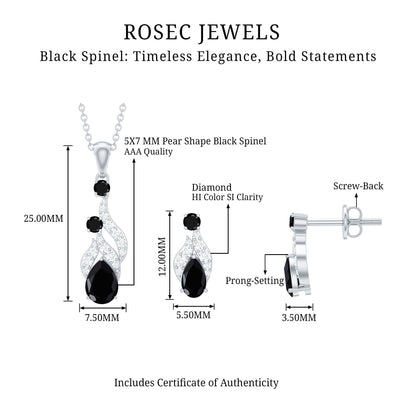 Designer Black Spinel Necklace and Earrings Set with Diamond
