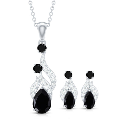 Designer Black Spinel Necklace and Earrings Set with Diamond