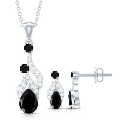 Designer Black Spinel Necklace and Earrings Set with Diamond