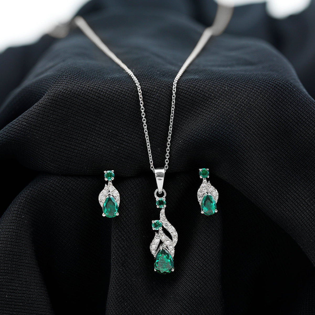 Lab Created Emerald and Diamond Designer Jewelry Set