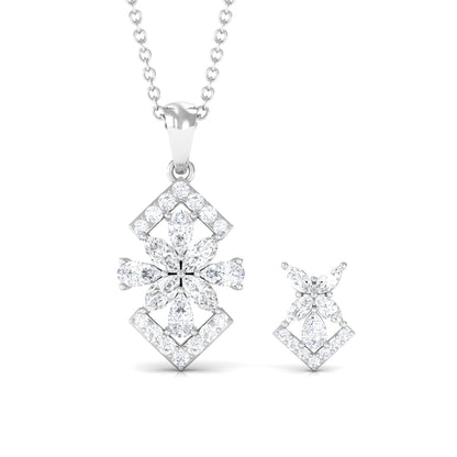 Genuine Diamond Flower Necklace and Earrings Set with Certificate
