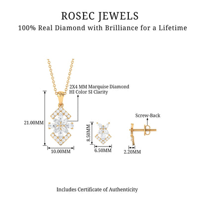 Genuine Diamond Flower Necklace and Earrings Set with Certificate