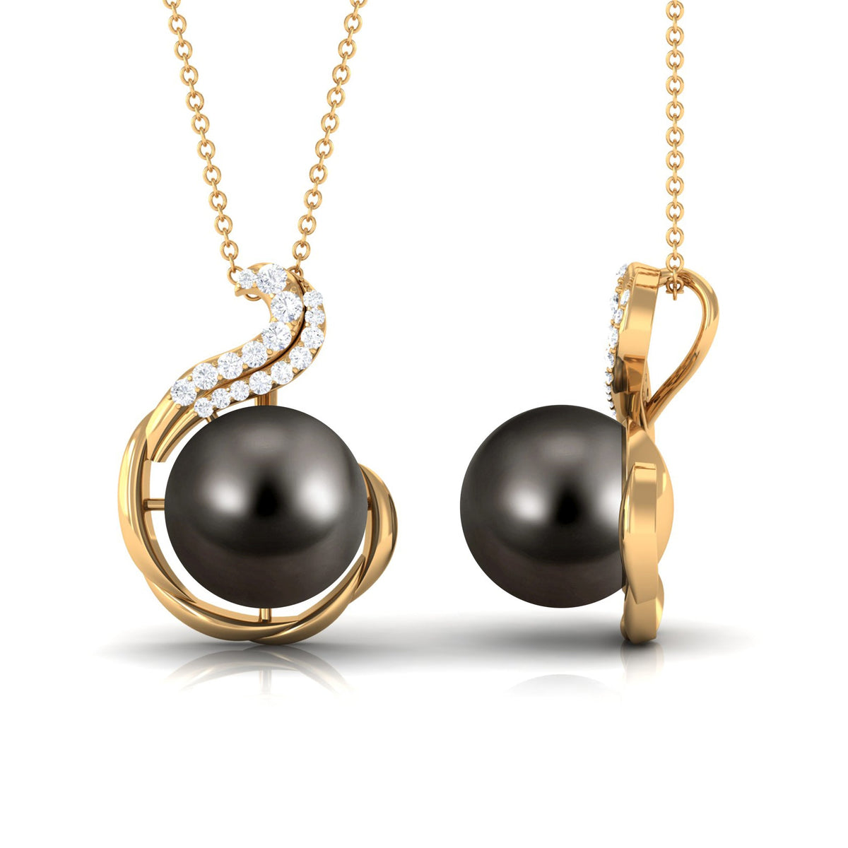 Real 8 Carat Tahitian Black Pearl Necklace with Diamond