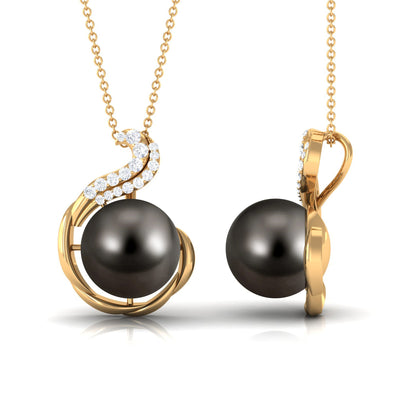 Real 8 Carat Tahitian Black Pearl Necklace with Diamond