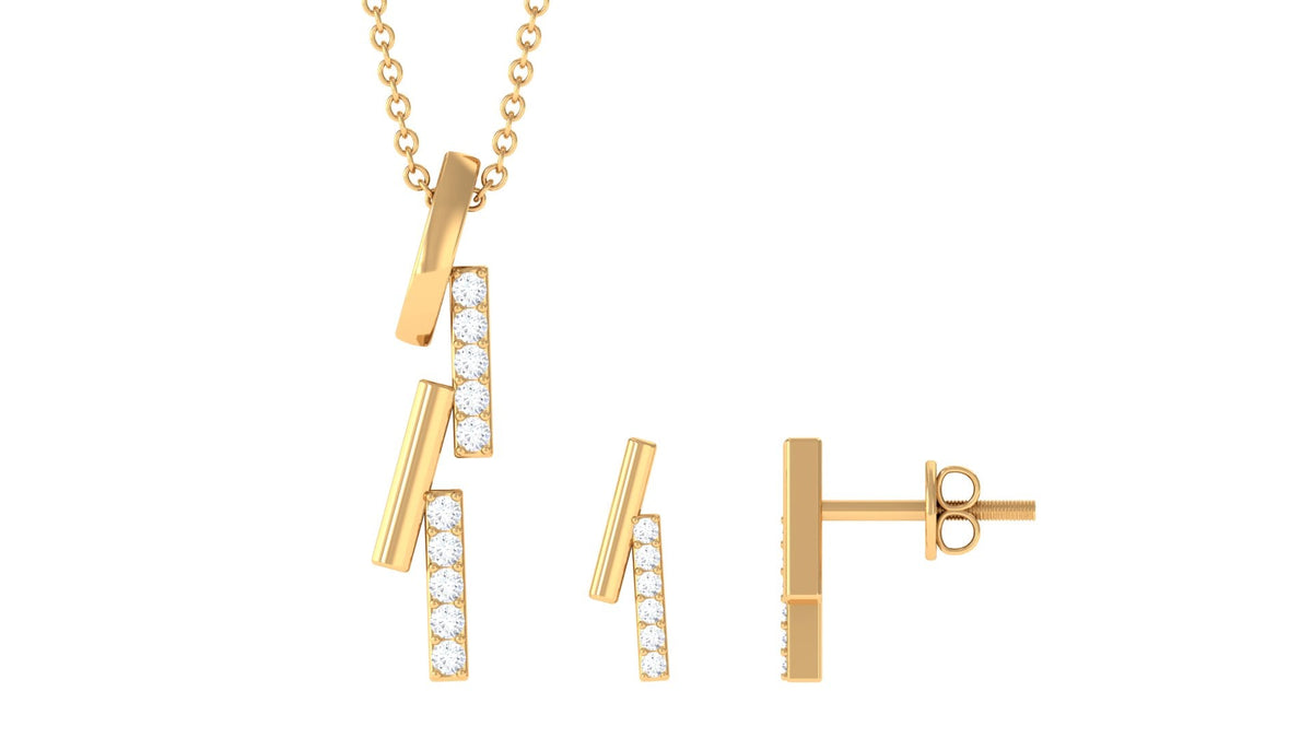 Certified Diamond Bar Dangle Necklace Earrings Set
