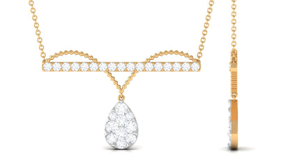 Pave Set Moissanite Designer Teardrop Bar Necklace