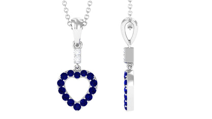 Natural Blue Sapphire Heart Pendant Necklace with Moissanite