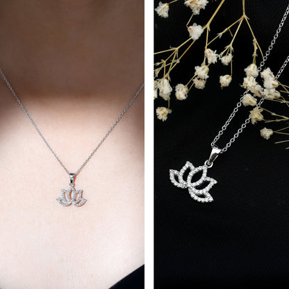 Diamond Lotus Flower Necklace in Pave Setting