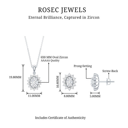 Oval Shaped Cubic Zirconia Halo Pendant and Earrings Set