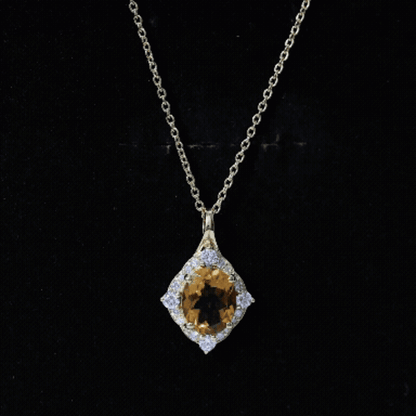 Genuine 2.5 Carat Citrine Diamond Vintage Necklace with Silver Chain