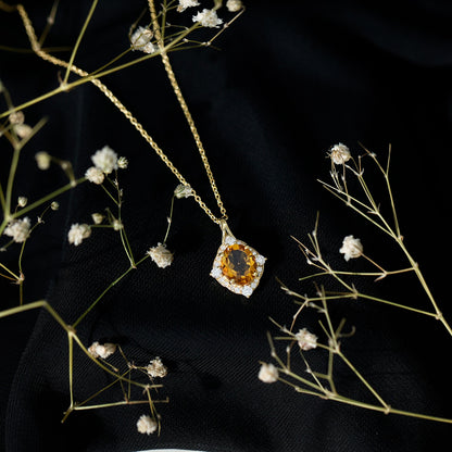 Genuine 2.5 Carat Citrine Diamond Vintage Necklace with Silver Chain