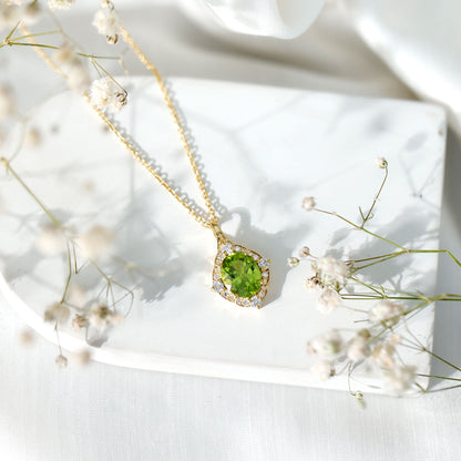 Real 2.5 Carat Peridot Vintage Pendant with Diamond Halo