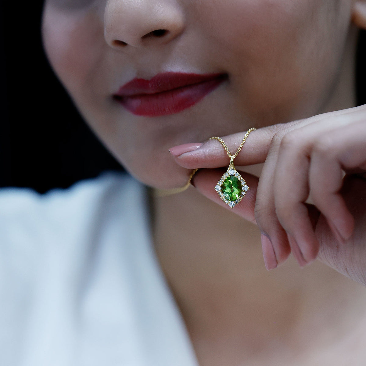 Real 2.5 Carat Peridot Vintage Pendant with Diamond Halo