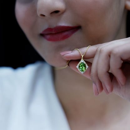 Real 2.5 Carat Peridot Vintage Pendant with Diamond Halo