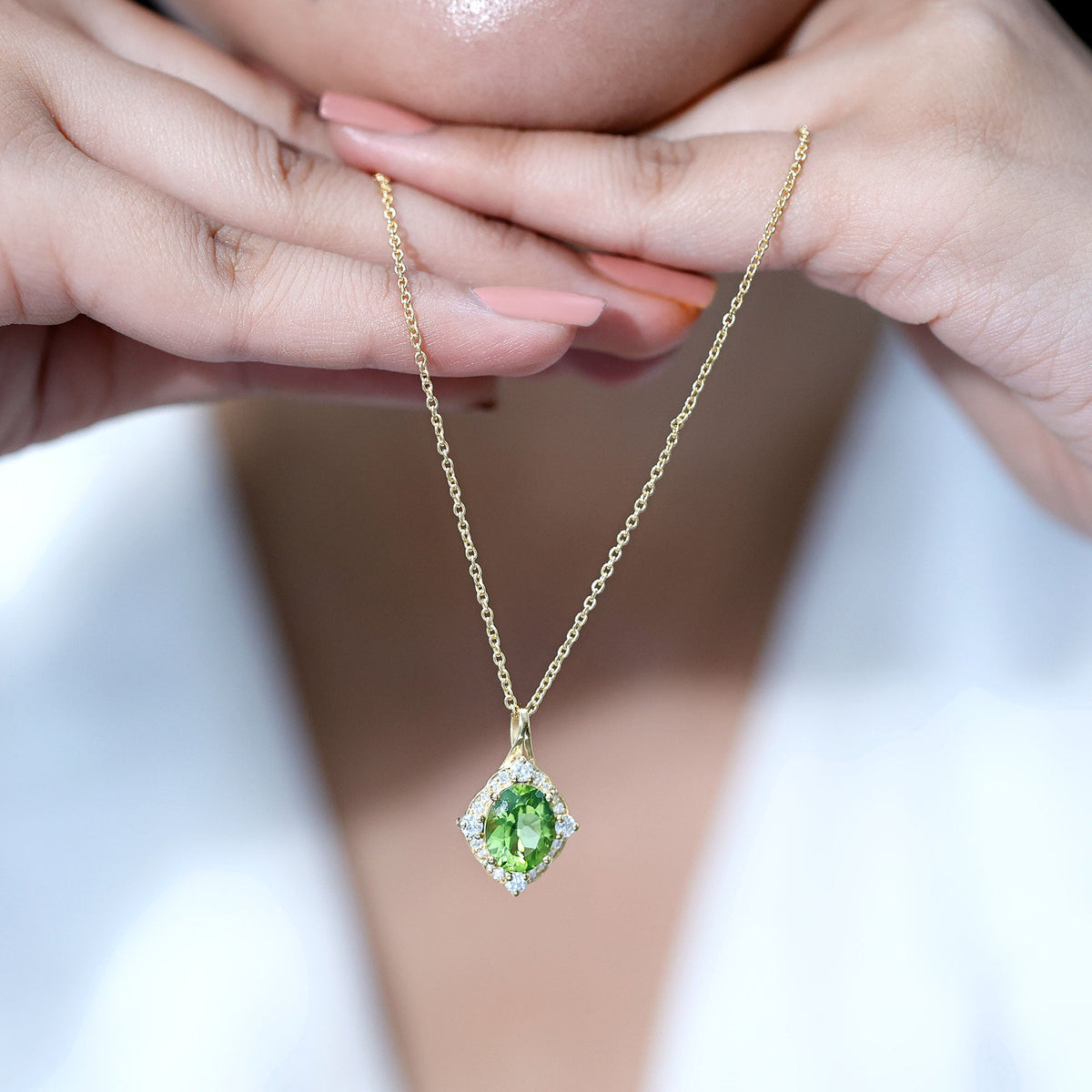 Real 2.5 Carat Peridot Vintage Pendant with Diamond Halo