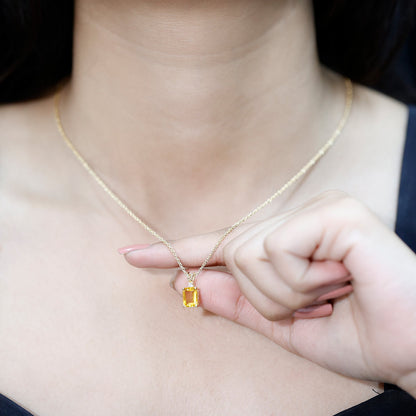 1.7 Carat Emerald Cut Lab Grown Yellow Sapphire Diamond Necklace with Chain