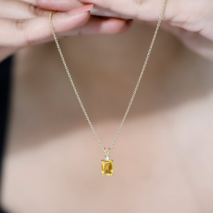 1.7 Carat Emerald Cut Lab Grown Yellow Sapphire Diamond Necklace with Chain