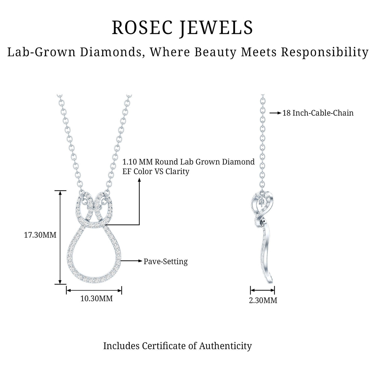Certified Lab Grown Diamond Infinity Love Knot Necklace For Her