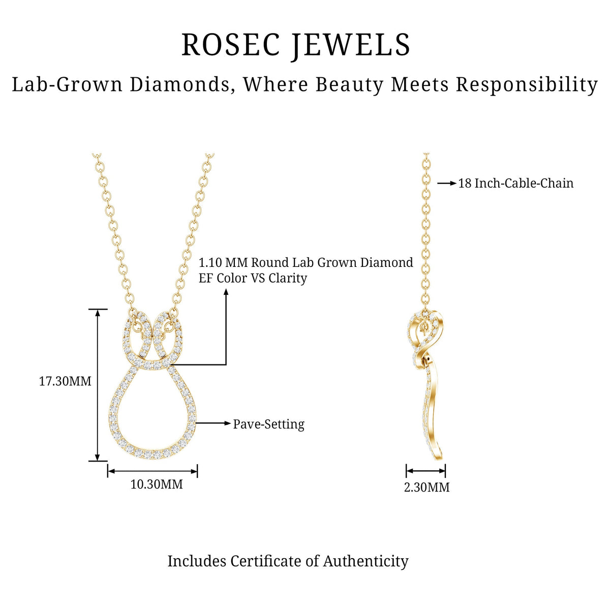 Certified Lab Grown Diamond Infinity Love Knot Necklace For Her