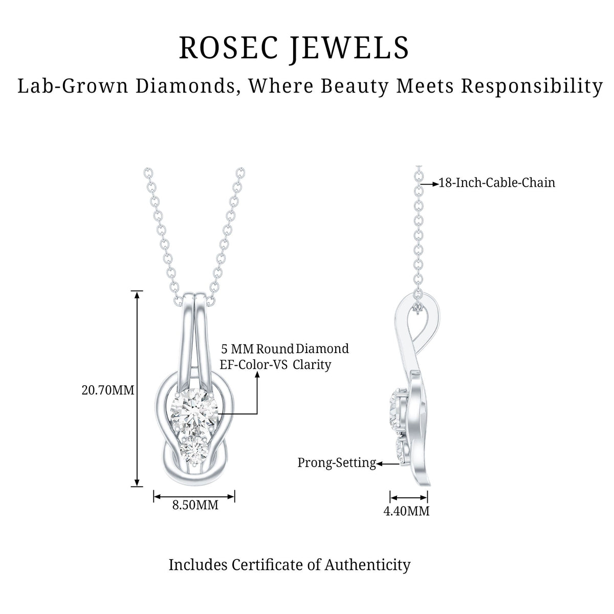Certified Lab Grown Diamond Love Knot Pendant Necklace