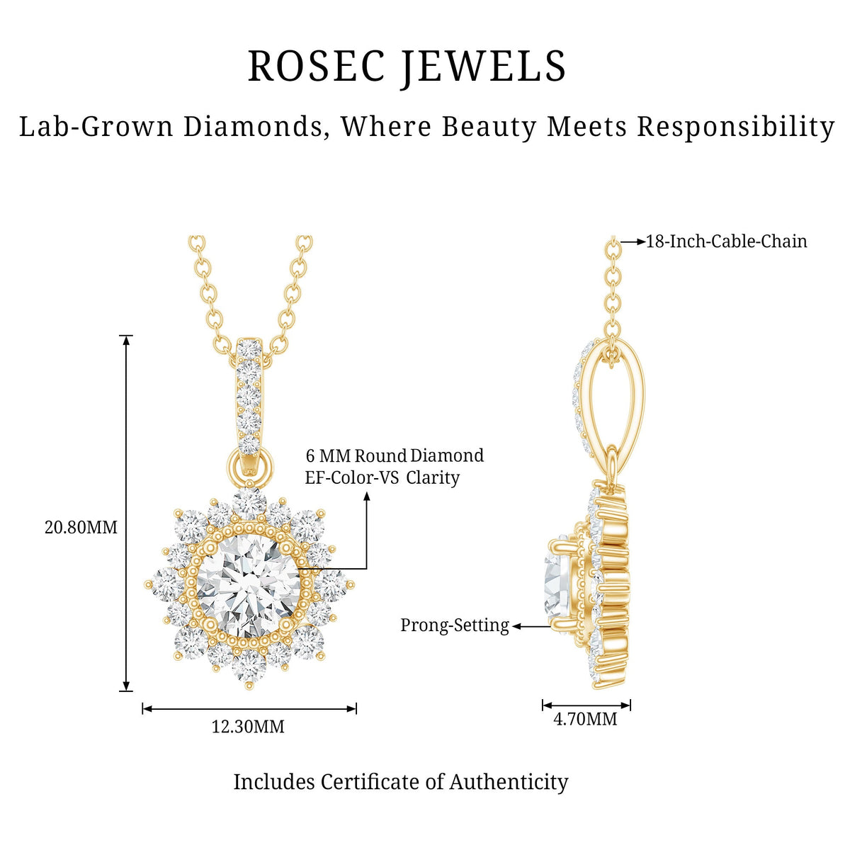 Certified Lab Grown Diamond Wedding Necklace With Chain