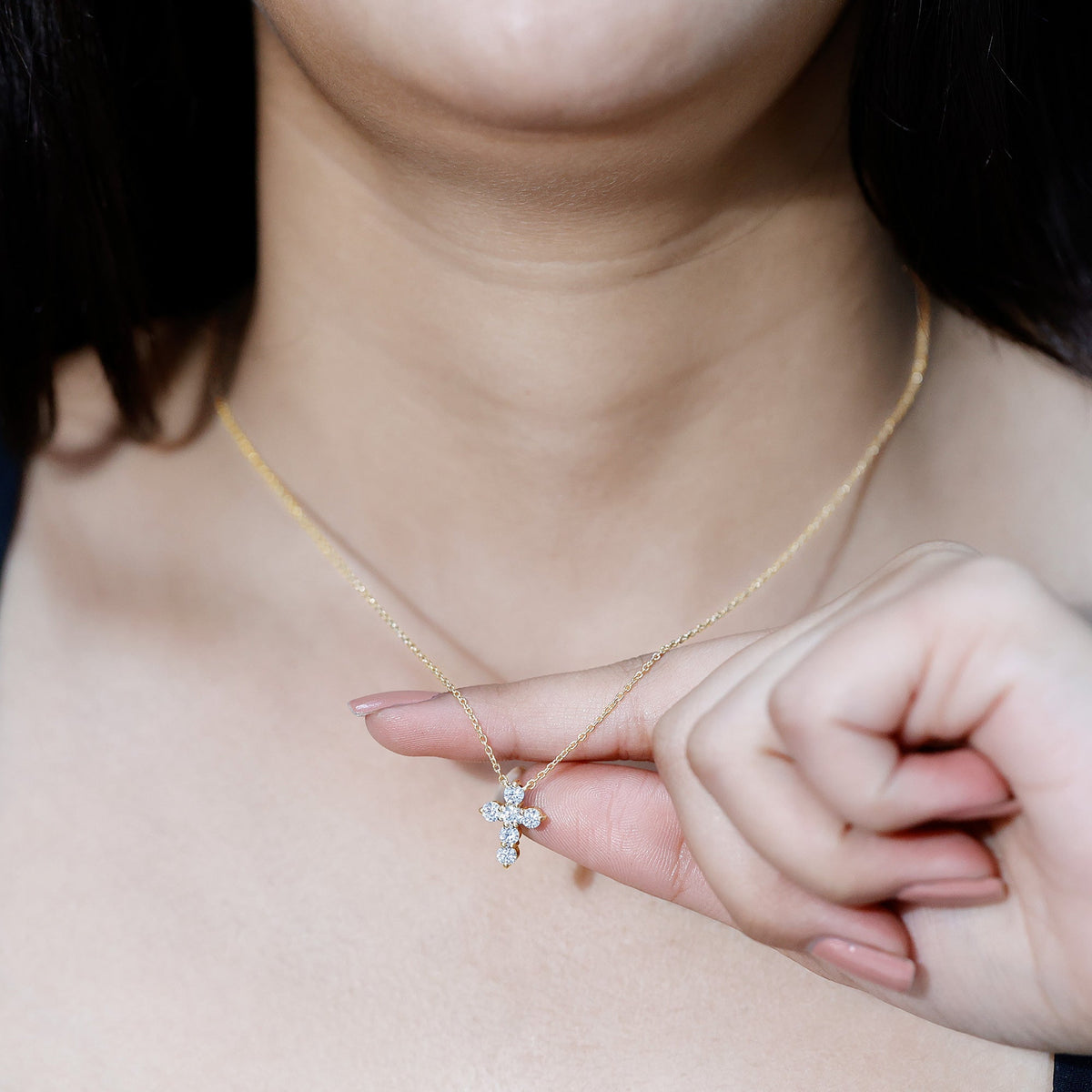 Lab Grown Diamond Religious Cross Pendant Necklace