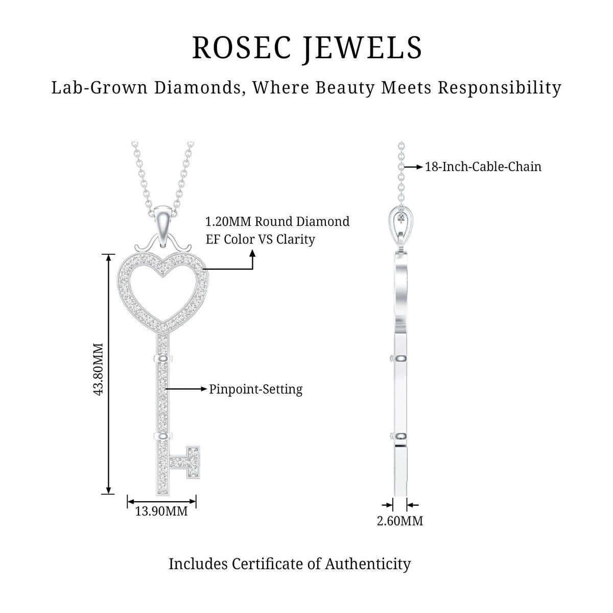 Lab Grown Diamond Key To My Heart Pendant Necklace