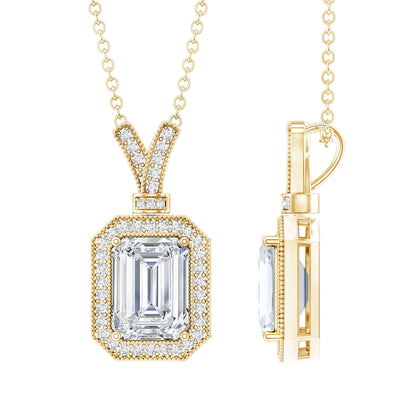 1.8 Carat Lab Created Diamond Emerald Cut Halo Necklace