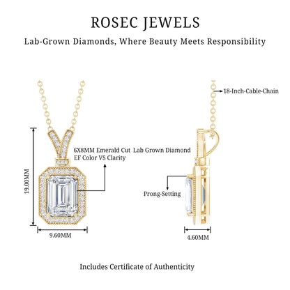 1.8 Carat Lab Created Diamond Emerald Cut Halo Necklace