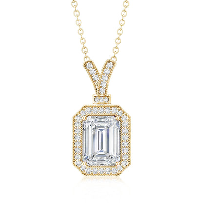 1.8 Carat Lab Created Diamond Emerald Cut Halo Necklace