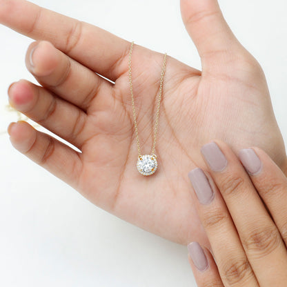 Certified Lab Created Diamond Halo Necklace For Bride