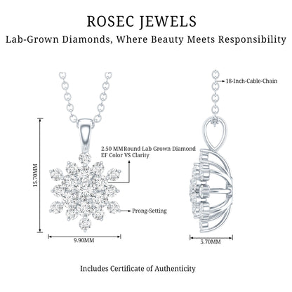 Certified Lab Grown Diamond Snowflake Necklace For Women