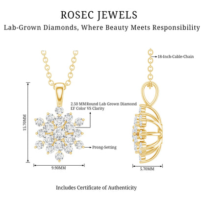 Certified Lab Grown Diamond Snowflake Necklace For Women