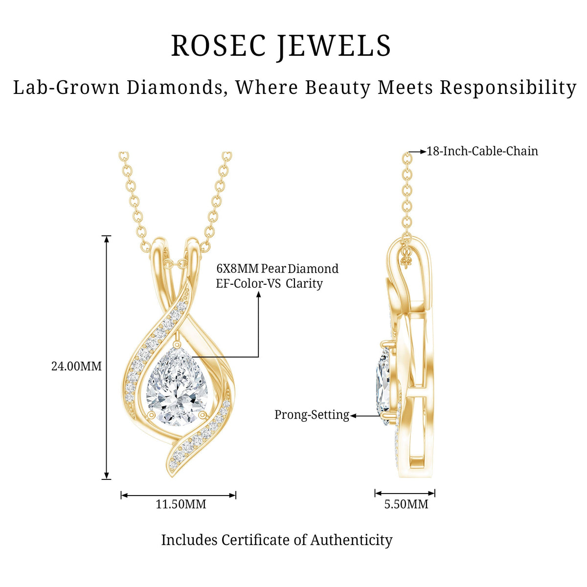 Lab Grown Diamond Teardrop Bridal Wedding Necklace