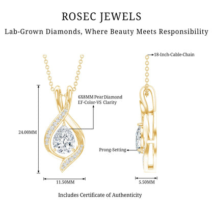 Lab Grown Diamond Teardrop Bridal Wedding Necklace