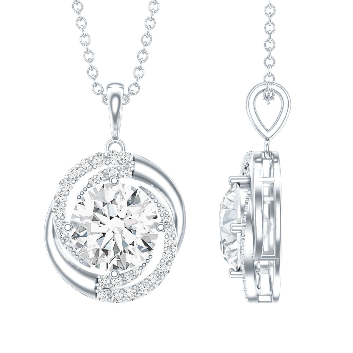 Certified 2 Ct Moissanite Swirl Necklace with Silver Chain