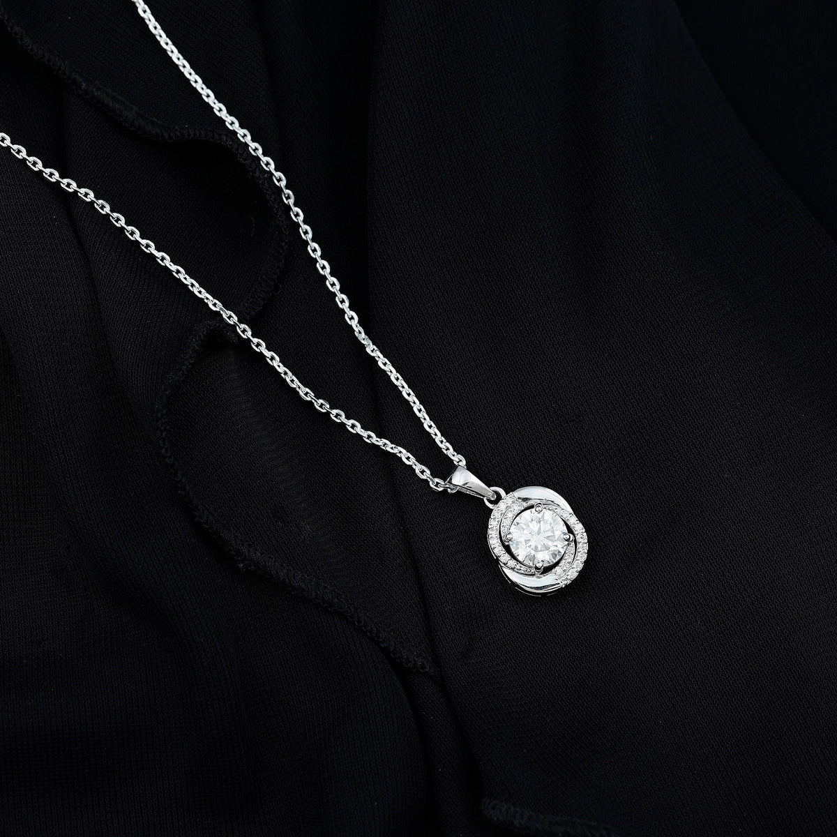Certified 2 Ct Moissanite Swirl Necklace with Silver Chain