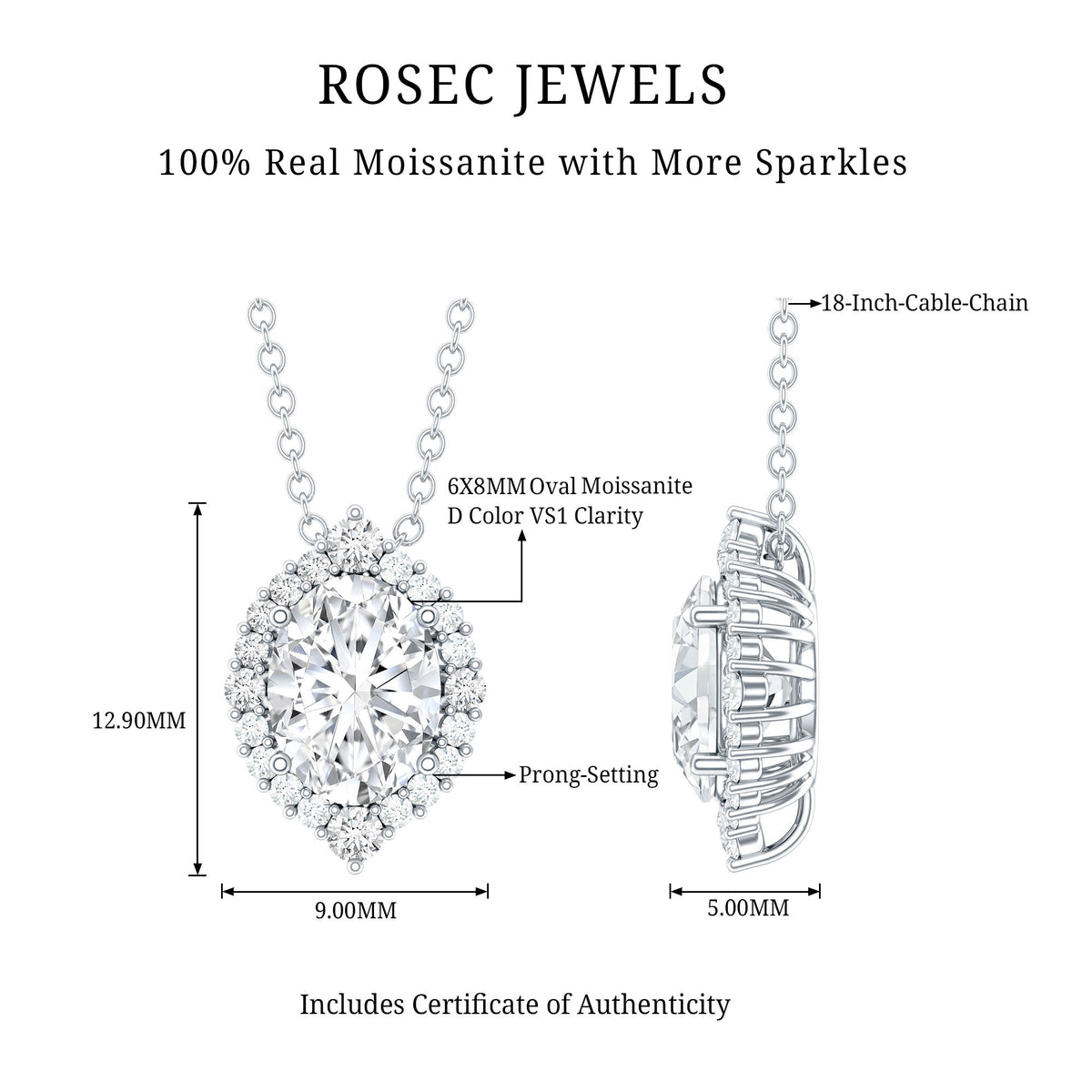 Certified 6X8 MM Oval Moissanite Cocktail Pendant Necklace