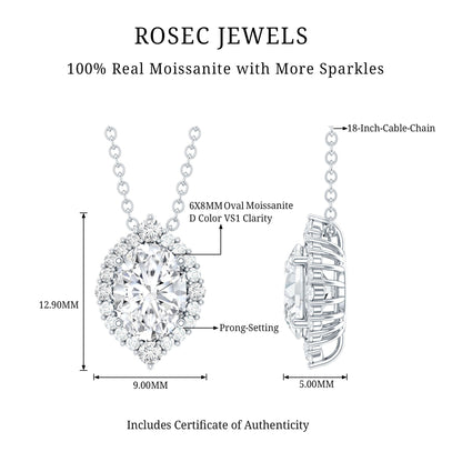 Certified 6X8 MM Oval Moissanite Cocktail Pendant Necklace