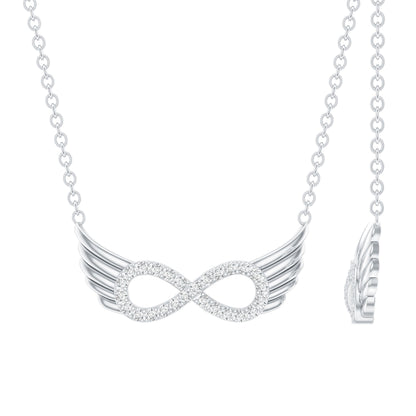 Sterling Silver Pave Set Moissanite Infinity Necklace with Wings