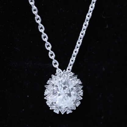 2 Carat Oval Moissanite Cocktail Necklace in 14K White Gold Plated Silver