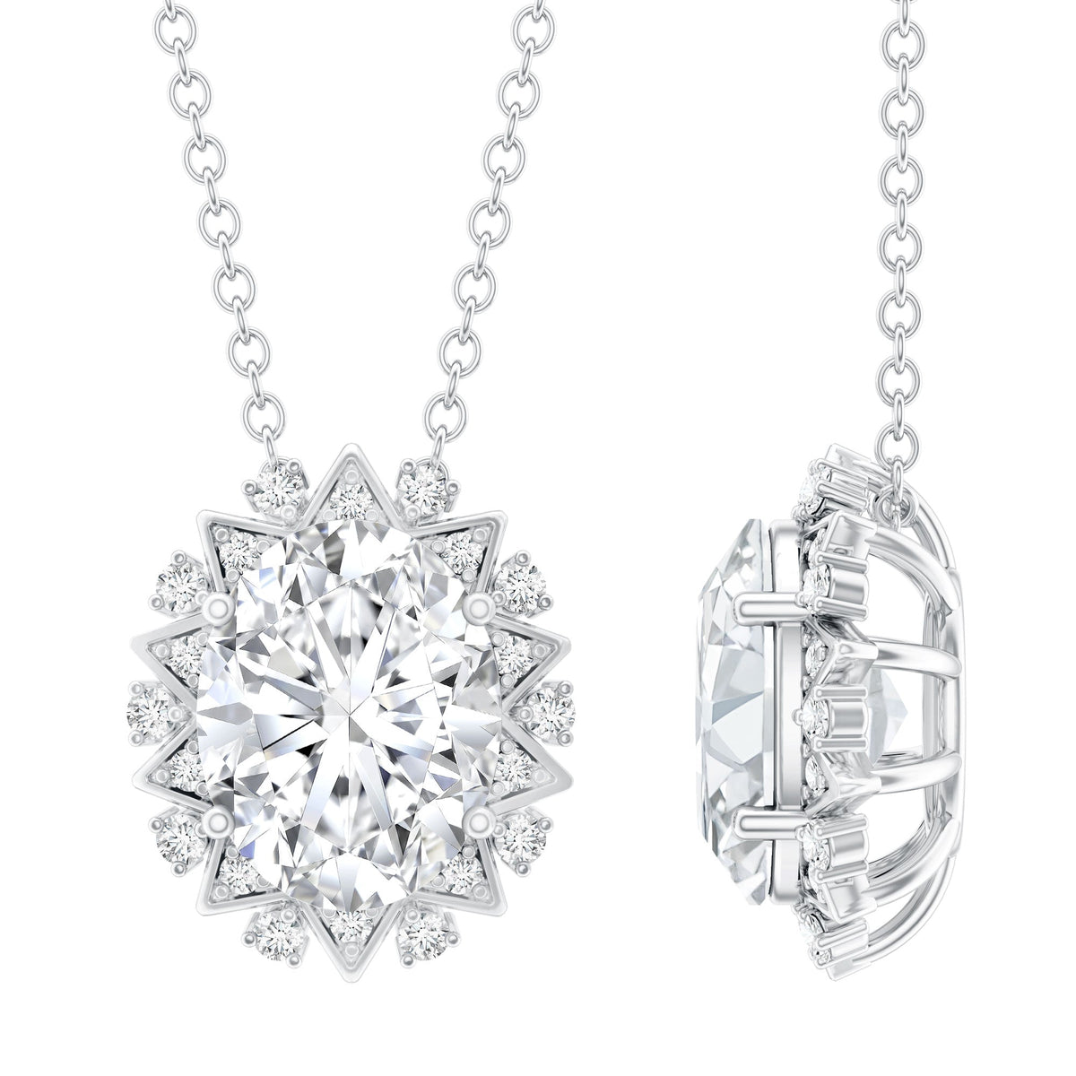 2 Carat Oval Moissanite Cocktail Necklace in 14K White Gold Plated Silver